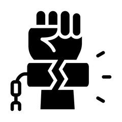 Freedom glyph icon for law, jail, legal, human rights, hands and gestures, arrest, revolution, hand, peace, and free logo	