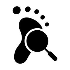 Footprint glyph icon for law, root cause, investigate, loupe, insight, miscellaneous, sight, magnifier, investigation, magnifying glass, search logo