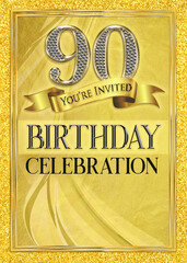 90th Birthday Celebration Gold Invitation Template Design