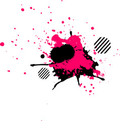 pink black drop watercolor brush splatter in grunge graphic style with halftone element on white background