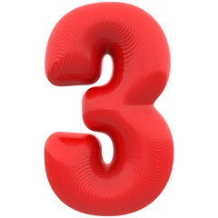 Number 3 Red 3D Render