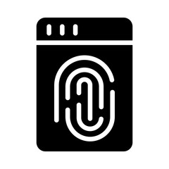 Fingerprint glyph icon for law, investigation, crime, finger, scan, security, attorney, ID, and evidence logo