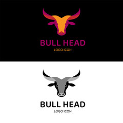 Bull head with big horn for colorfull and retro vintage ranch farm logo design