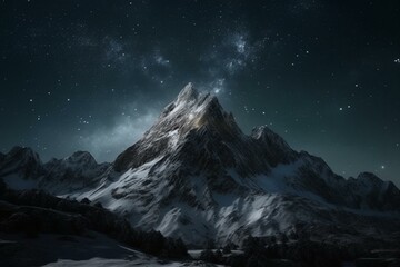 Fototapeta na wymiar Magnificent snowy peaks under a starry sky. Generative AI