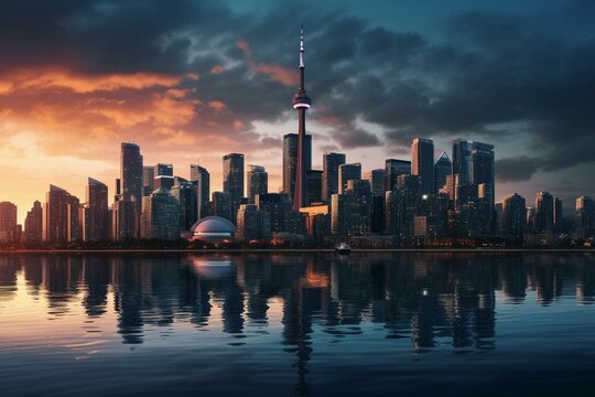 Vibrant cityscape with a downtown skyline - a digital art masterpiece. Generative AI