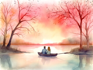 watercolor sunset in the river