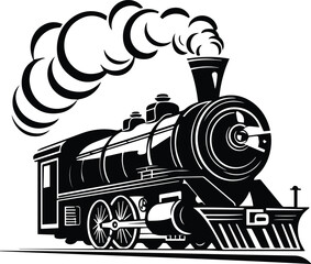 Steam Train Logo Monochrome Design Style
 - obrazy, fototapety, plakaty