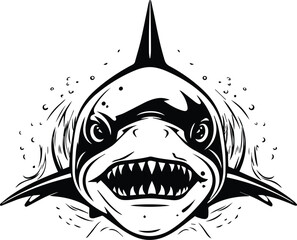 Shark Logo Monochrome Design Style
 - obrazy, fototapety, plakaty