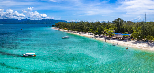 Aerial view of Gili Meno in Lombok, Bali, Indonesia