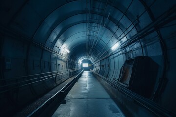 A shut blue service tunnel for industry with an unoccupied signal. Generative AI