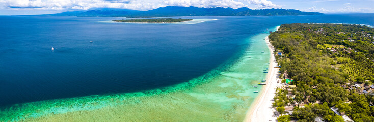 Fototapeta na wymiar Aerial view of Gili Meno in Lombok, Bali, Indonesia