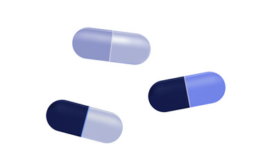 Pill, medicine capsule icon 3d. Medicine close-up in boxes. Dose of antibiotic per tablet. Health, pharmaceuticals, proper treatment in the hospital. Appointment by doctor's prescription. Vector.