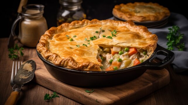 Delicious Homemade Chicken Pot Pie with Flaky Crust - Generative AI