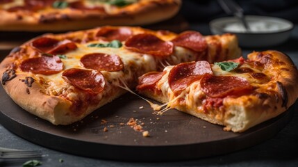 Mouth-Watering Pepperoni Pizza with Cheesy Slices and Freshly Baked Garlic Knots - Generative AI