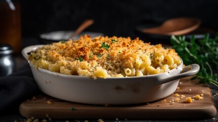 Creamy Mac and Cheese with Crispy Breadcrumbs on Top - Generative AI