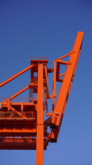 The high crane view with the clear blue sky as background
