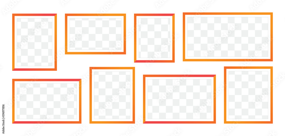 Poster photo frames isolated on white background, vector set of orange square frames of various sizes. blan
