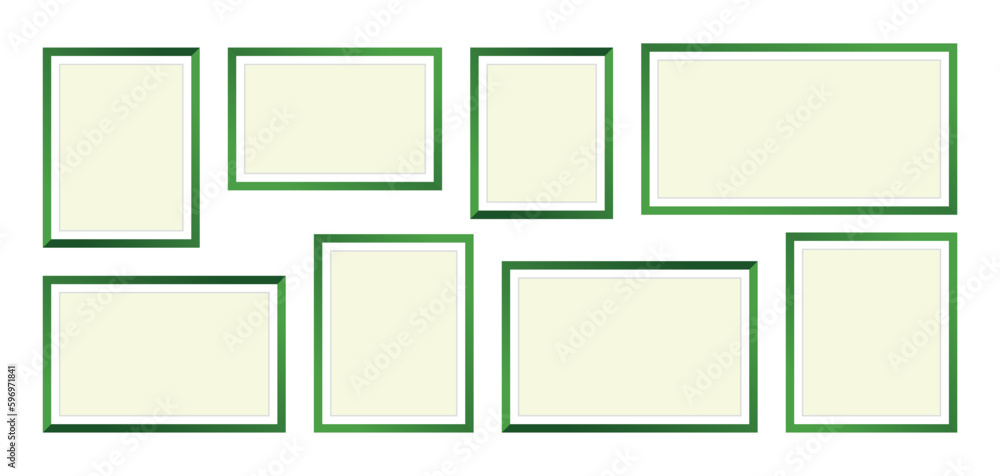 Poster photo frames isolated on white background, vector set of green square frames of various sizes. blank