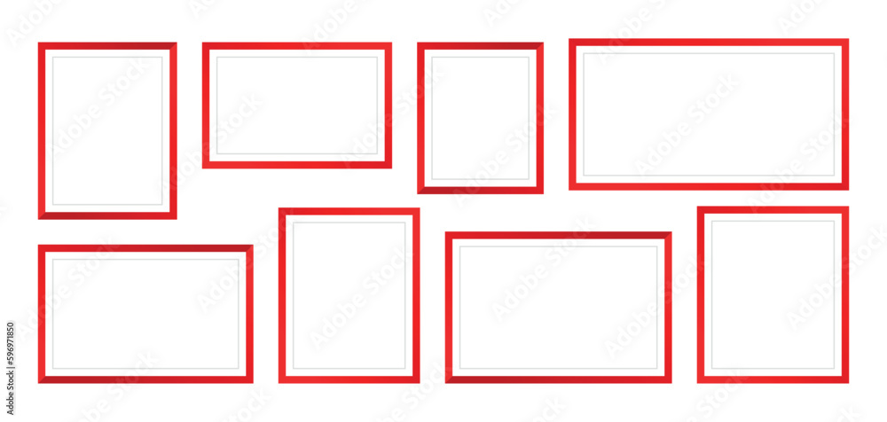 Poster photo frames isolated on white background, vector set of red square frames of various sizes. blank f