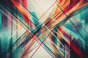 Colorful watercolor geometric abstraction with intersecting stripes. Generative AI