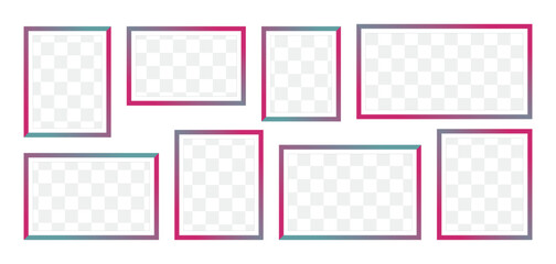 Photo Frames isolated on white background, vector set of purple square frames of various sizes. Blank framing for your design.