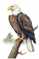 Majestic Perching Bald Eagle Illustration [Generative AI]