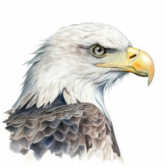 Obraz premium Eagle with Fierce Eye on White Backdrop Illustration [Generative AI]