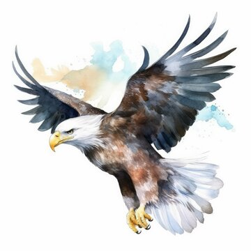 Bald Eagle in Flight Watercolor-Style Illustration [Generative AI]