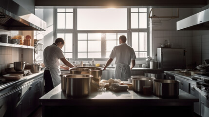 Fototapeta na wymiar Gourmet chef in uniform cooking in the kitchen. Generative AI