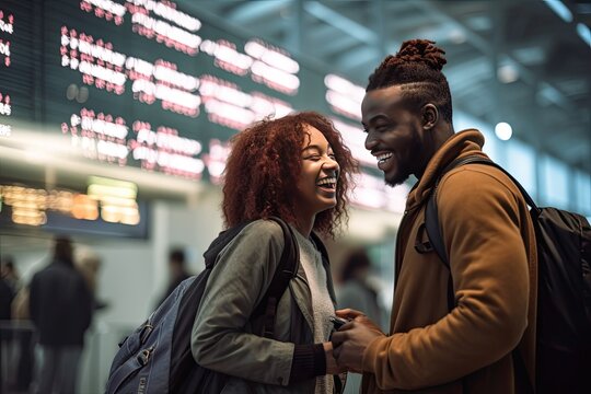 Young couple traveling in an airport