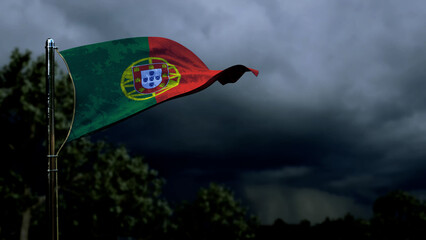 Portugal flag for anthem day on dark storm cumulus - abstract 3D illustration