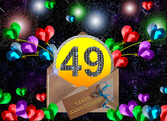 3d illustration, 49 anniversary. golden numbers on a festive background. poster or card for anniversary celebration, party