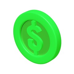 3d green game coin with dollar sign