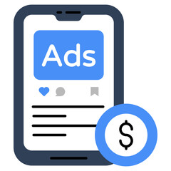 Conceptual flat design icon of mobile paid ad 
