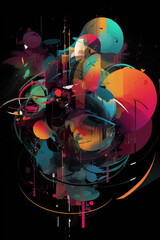 Abstract Geometric Colorful Background Futuristic Splatter Motion Planets Solar System Space Orbit Dark Generative AI