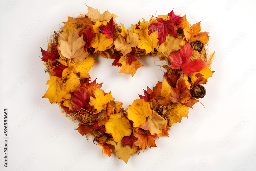 Canvas Prints creative colorful wreath in form of heart isolated on white background made of natural maple leaves 