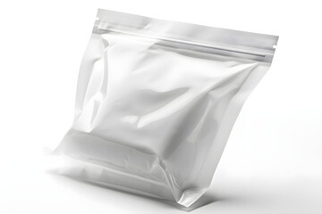 Blank white plastic bag with zip-lock mockup on white background.
Generative AI. 