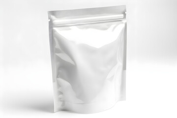 Blank white plastic bag with zip-lock mockup on white background.
Generative AI. 