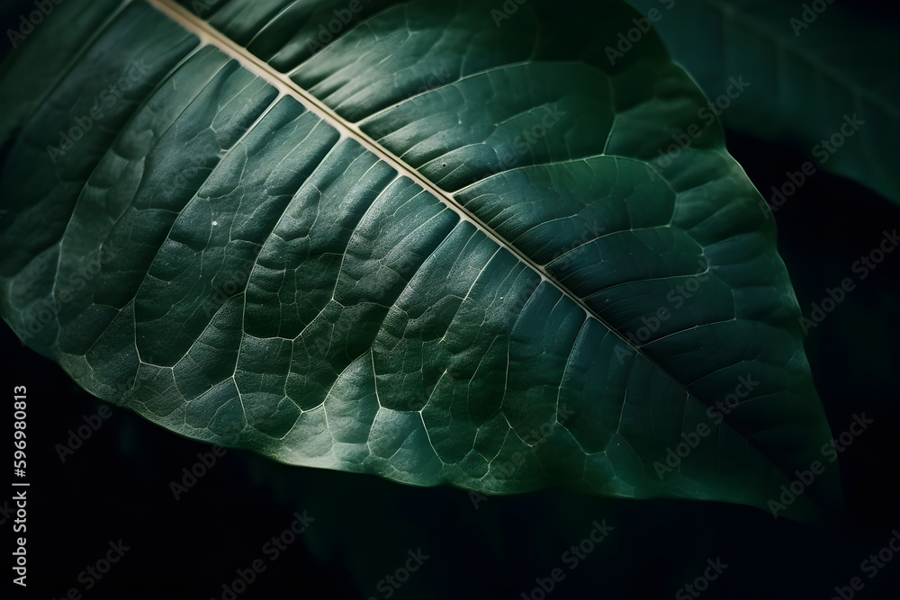 Wall mural nature concept. layout with texture a green leaf close-up. background with leaves vintage dark green