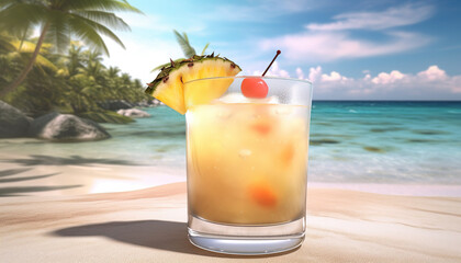 A Summery Whiskey Sour with a Touch of the Tropics, Product Photo Mockup, Illustartion, HD Photorealistic - Generative AI