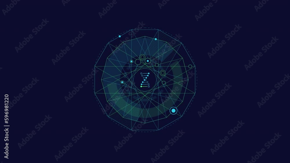Poster looped animation of dna symbol in polygonal composition hud element.
