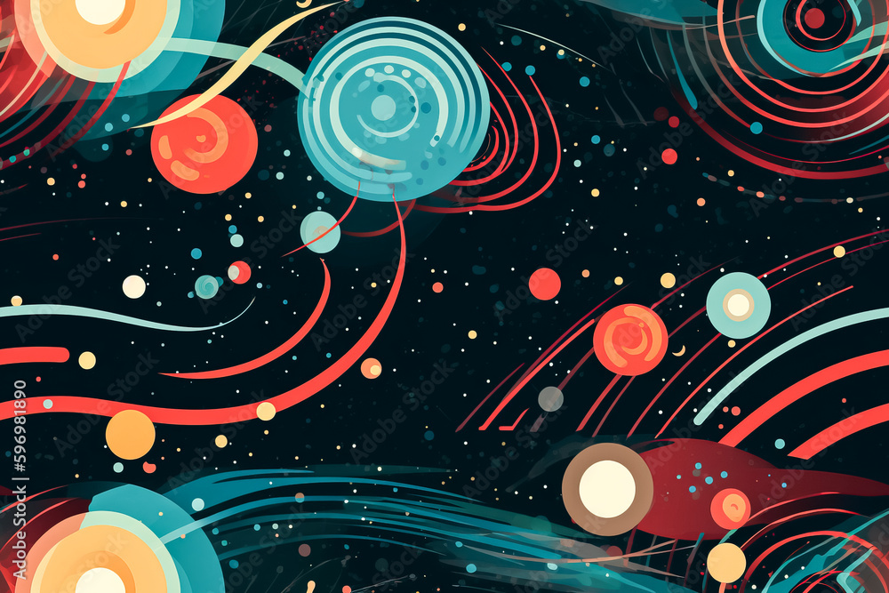 Poster tile. seamless pattern with rockets, planets and stars. generative ai