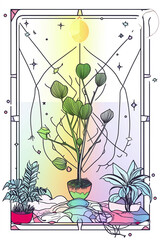 Plant tarot card illustrations, generative ai