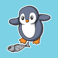 artwork illustration and T shirt design penguin and fish