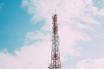A tower of radio waves for communication communications in a beautiful clear sky background.