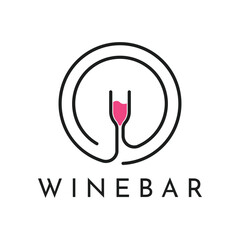 wine bar minimalist logo design with circle