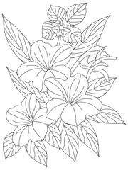 Vector illustration with flowers. Coloring page. Garden print. Monochrome line drawing. Flower, floral painting. Graphic line art