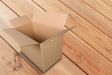 One open classic cardboard box on background