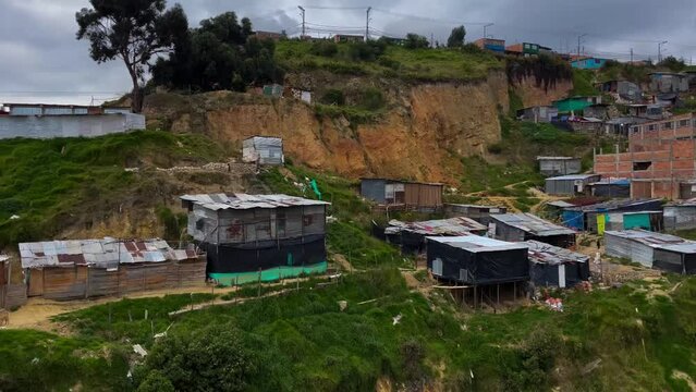 aerial view of a shanty town in ciudad bolivar, bogota, colombia