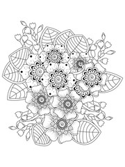 Vector illustration with flowers. Coloring page. Garden print. Monochrome line drawing. Flower, floral painting. Graphic line art